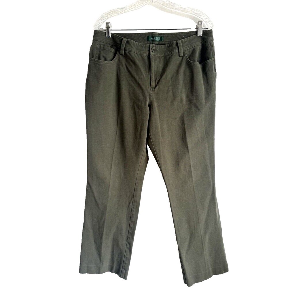 Lauren Ralph Lauren Denim Capris Chino Army Green Stretch Size 14 Petite